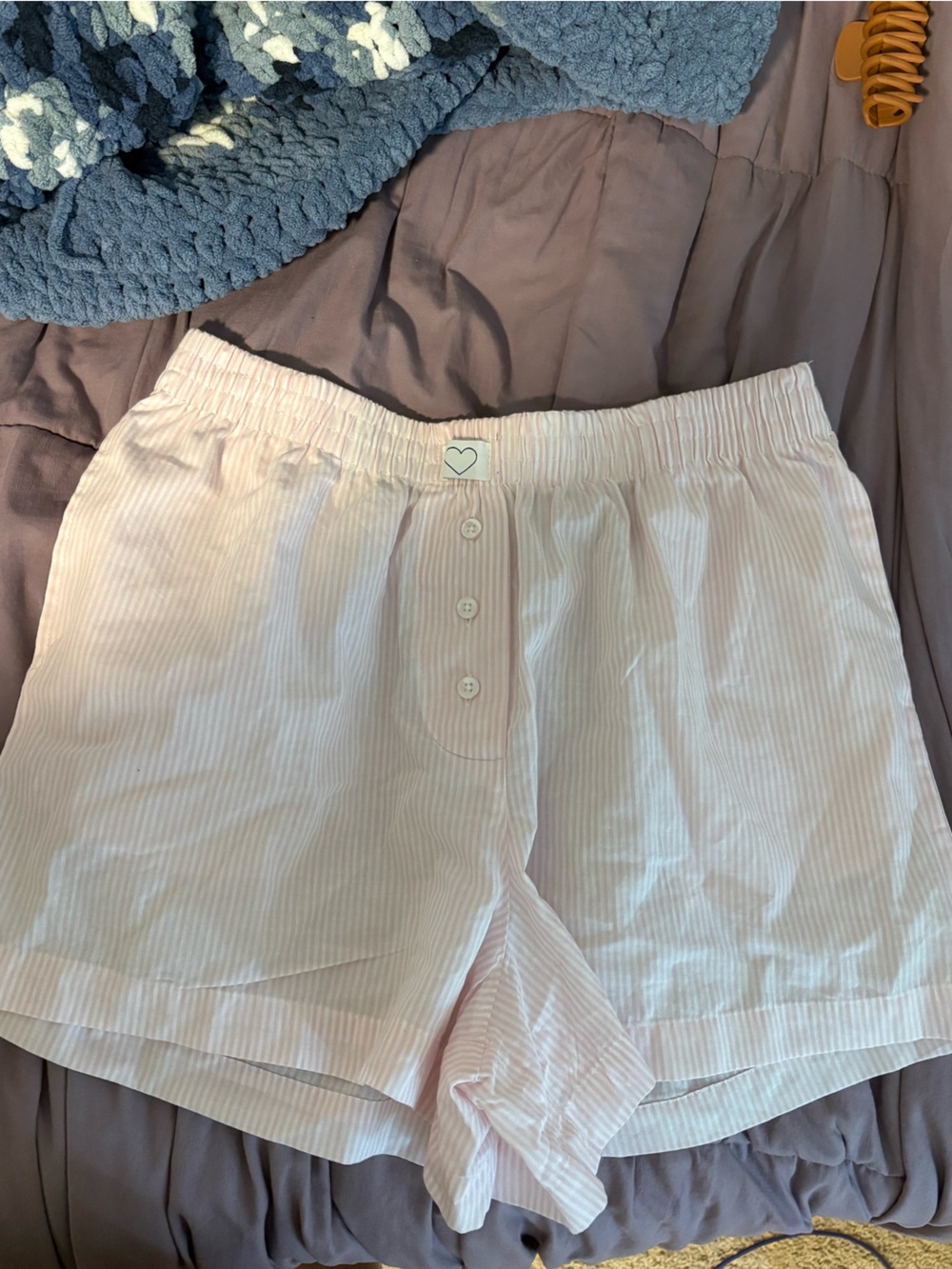 Women's Pink Stripe Elastic-Waist Button-Front Lounge Shorts